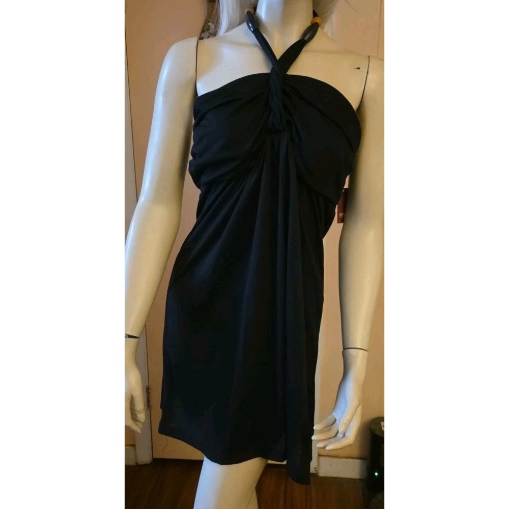 VINTAGE Y2k NoBo‎ Babydoll Dress Jrs L Halter Tie Around Neck Black